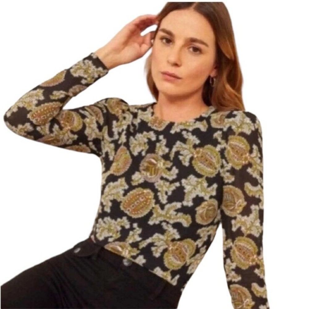 Reformation Womens Talia Top Blouse Size Medium M Paisley Print Keyhole Back EUC